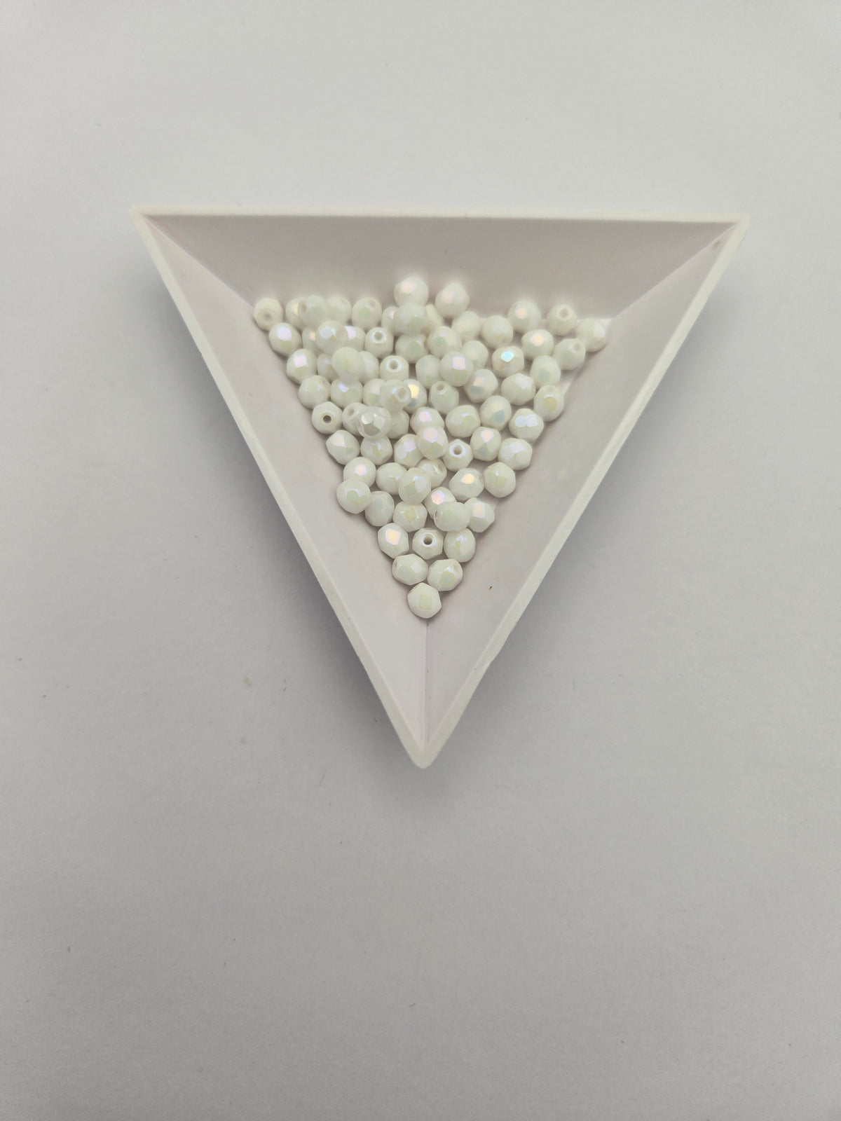 Fire-Polished Glass, Op. White Alabaster Iris, 4mm Faceted Round, Approx. 100 per bag.