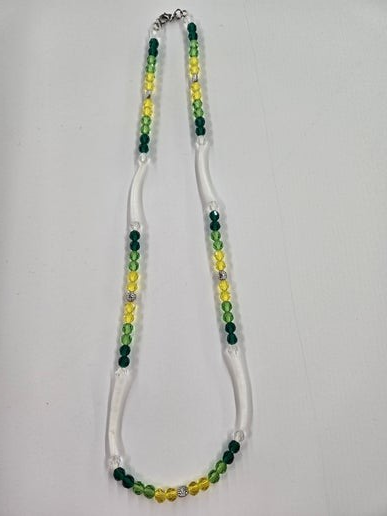 Green/Yellow Rondelles with Dentalium Necklace by Wanetta Thompson