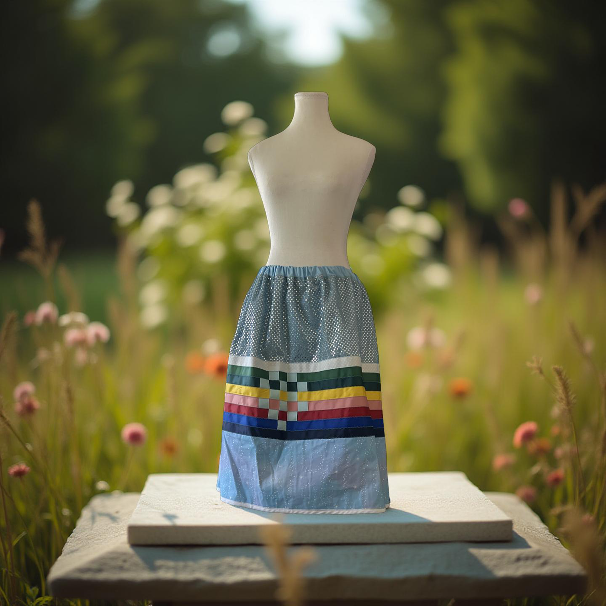 Adult Ribbon Skirt, Blue- Angela Jones