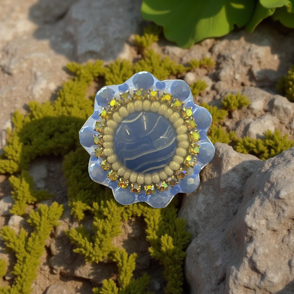 Beaded Ring Blue (L&M Creations)