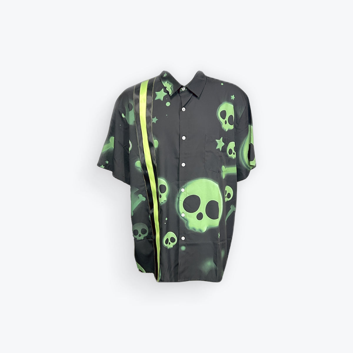 Adult Ribbon Shirt Green Skulls Size 2XL
