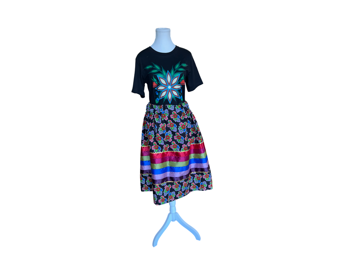 Adult Ribbon Skirt, Blue Floral (Shyla Bearhart)