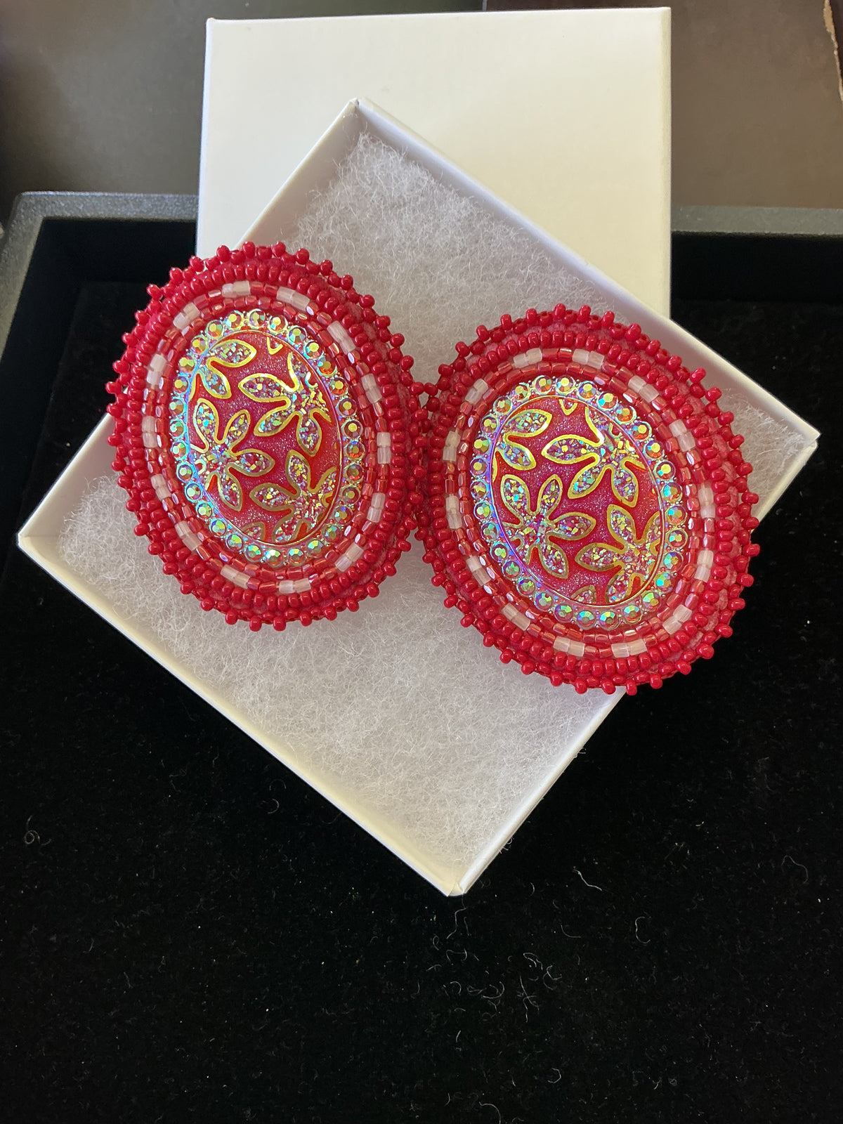 Red Flat Beaded Earring