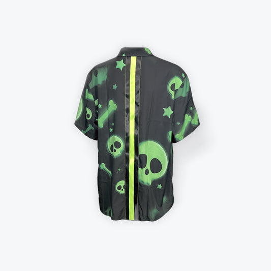 Adult Ribbon Shirt Green Skulls Size 2XL