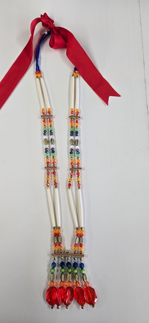Red Two Strand Bone Necklace by Arlene Thunder