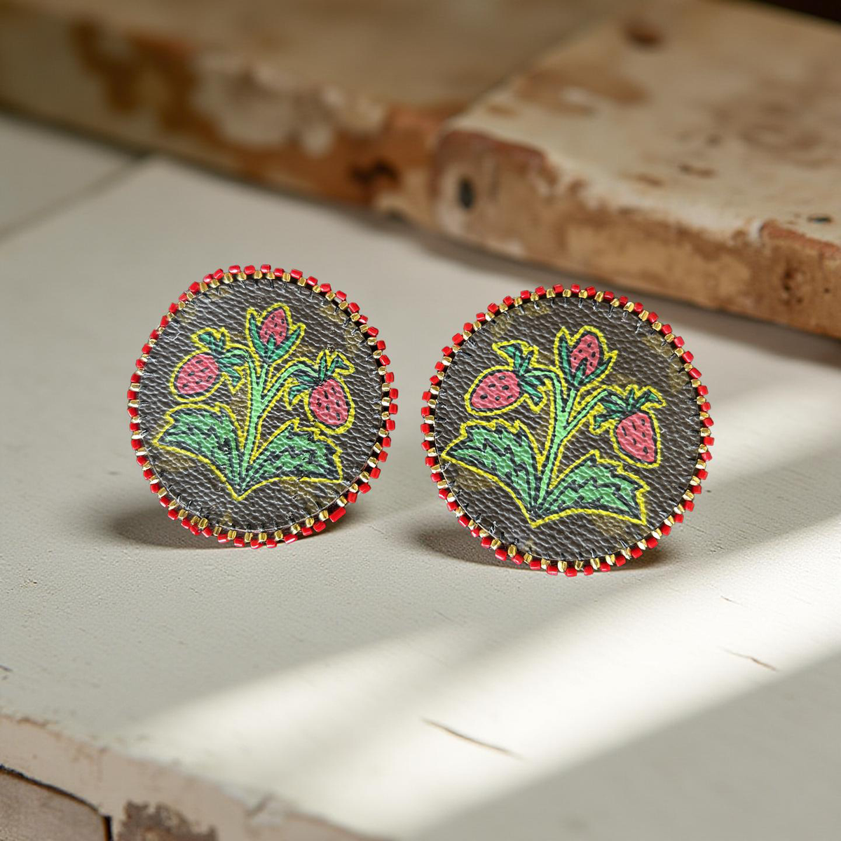 Hand Painted Strawberry Earrings-Glenda Begay