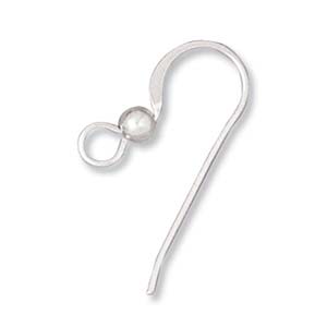 Hook Ear Wire 21mm Flat W/3mm Bead Sterling Silver (2 pair)