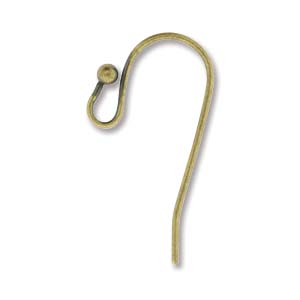 Hook Ear Wire 20mm W 2mm Ball Ant Brass Plate 72 pieces