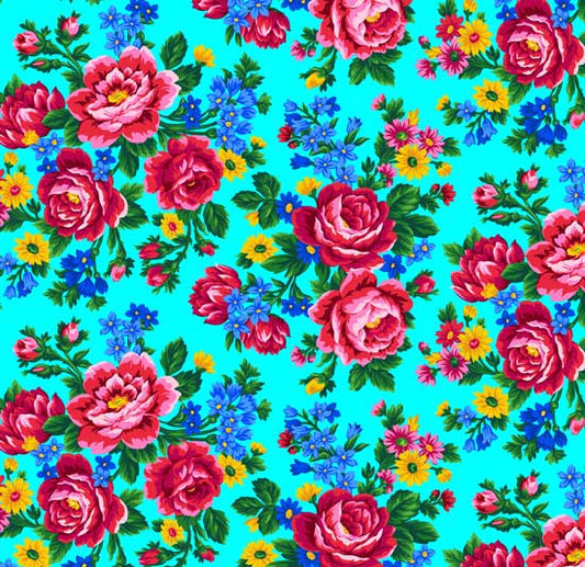 CF Kokum Silver Metallic Floral-Aqua