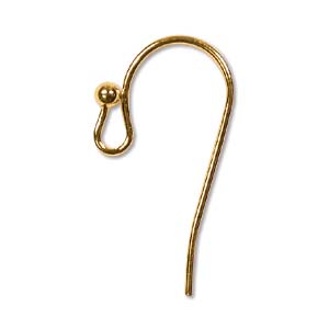 Hook Ear Wire 20mm W 2mm Ball Gold Plate- (50 Pcs)