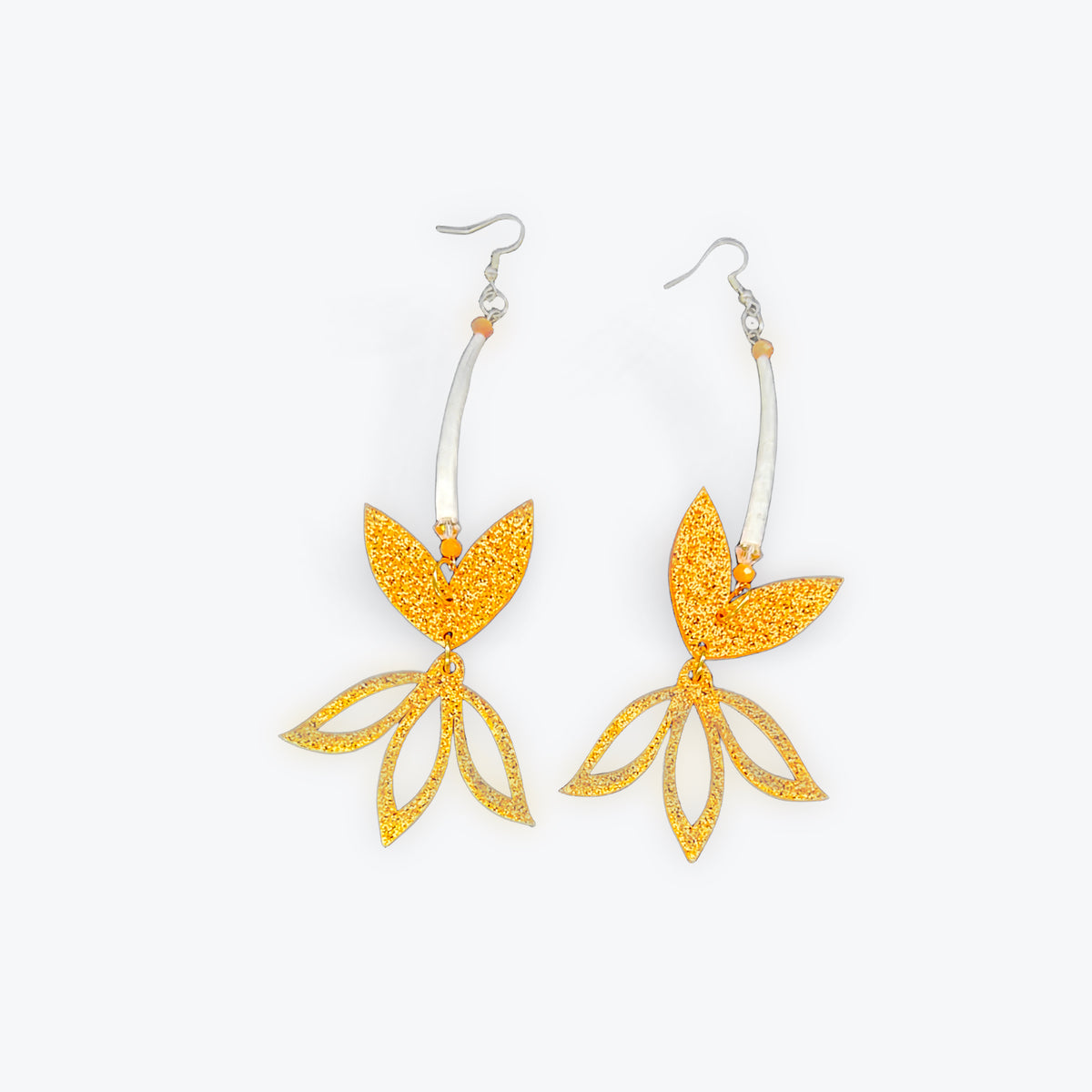 Ojibwe Dream's Orange Tulip Dentalium Earrings