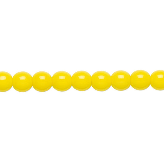 Glass Beads 6mm Op Yellow Round Smooth
