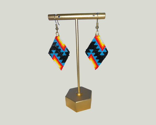 Beaded Blue/Black Brick Stitch Earrings (Kathy Knoop)