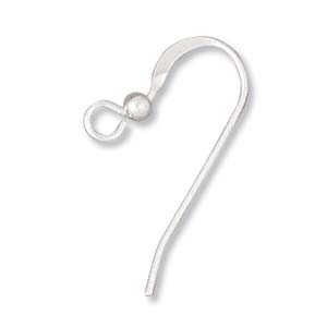 Hook Ear Wire 24mm Flat 2.5mm Bead Sterling Silver 10 pcs