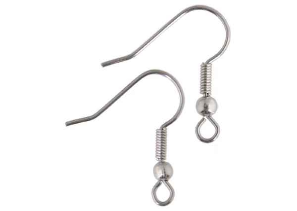 Hook Ear Wire W/Ball & Coil Surgical Steel 2mm 20 pcs