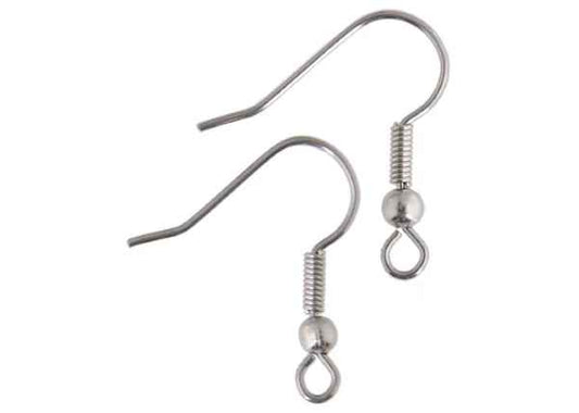 Hook Ear Wire W/Ball & Coil Surgical Steel 2mm 20 pcs