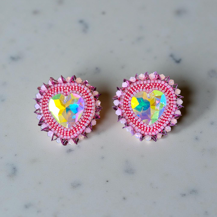Beaded Earrings, Pink Heard by Katrina Leosa
