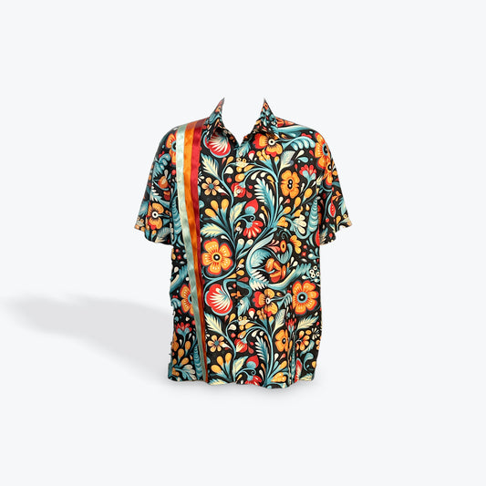 Ribbon Shirt Short Sleeve Floral -Size 3XL