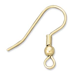 Hook Ear Wire 3mm Ball & Spring Gold Color