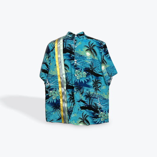 Adult Ribbon Shirt Turquoise/Yellow Hawaiian Size 3XL