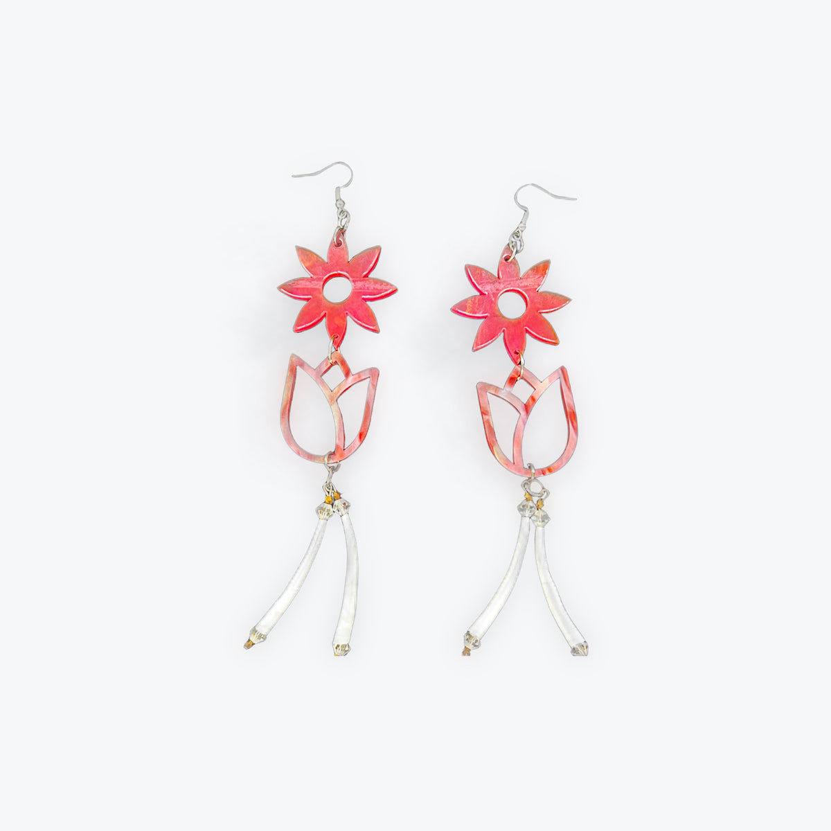Ojibwe Dream's Pink Floral Dentalium Earrings