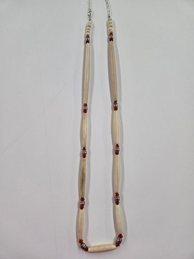 Orange and Metal Rondelles with Bone Necklaces by Wanetta Thompson