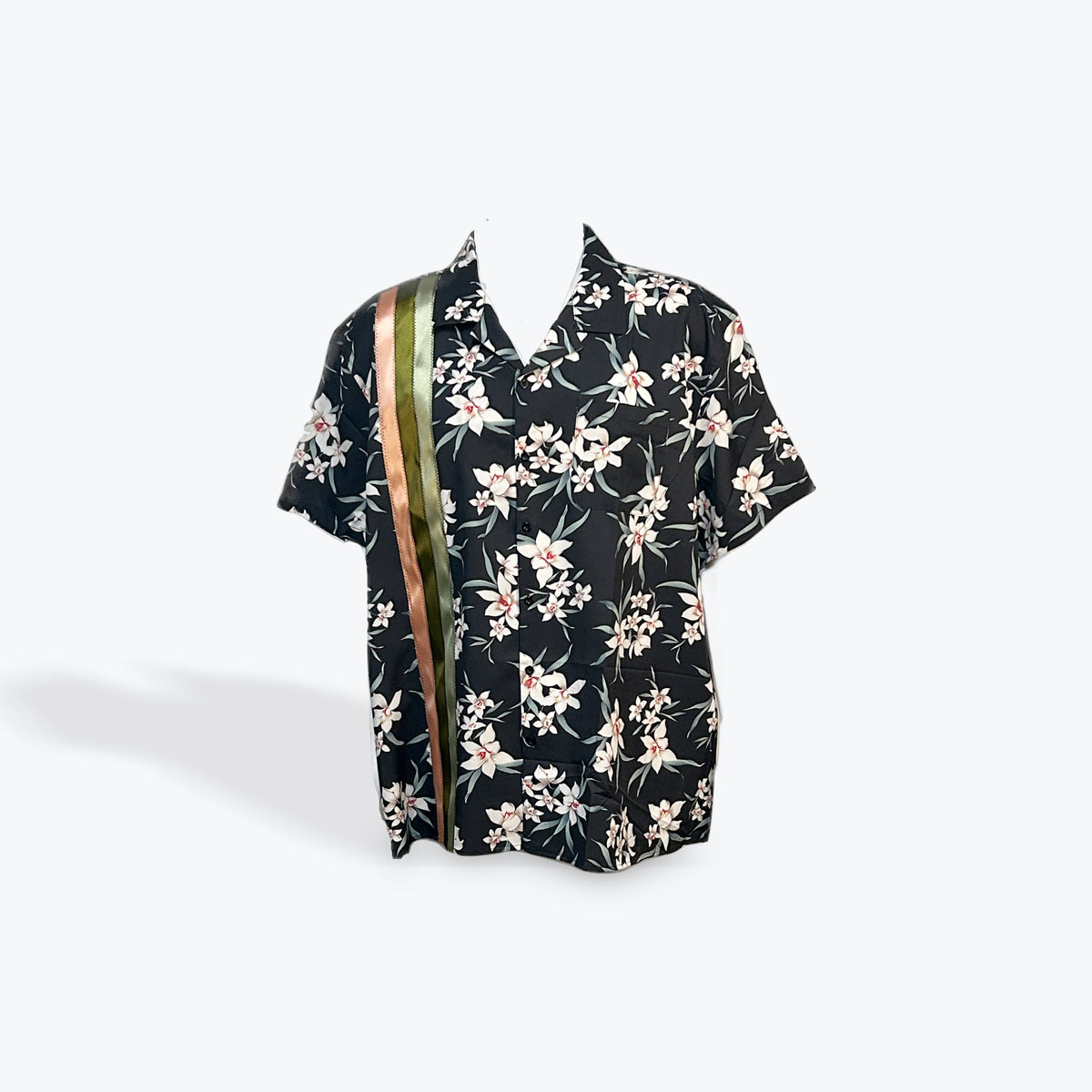 Adult Ribbon Shirt Black Floral-Size 3XL