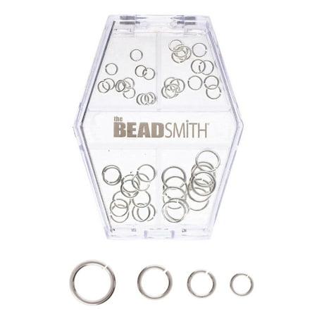 The Beadsmith Basic Elements Open Jump Rings Assortment – Silver Plated – 4mm 5mm 6mm & 8mm – 48 Pieces with Storage Box