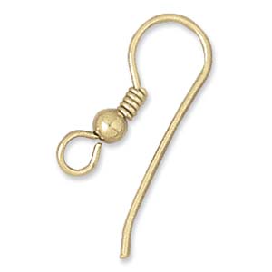 Hook Ear Wire Round 22mm W/ 3mm Bead/Coil Gold (2 Pair)