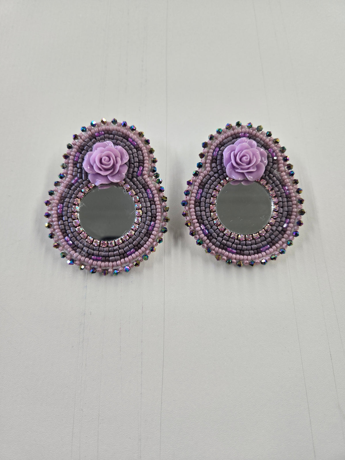 Lt. Purple Flower And Mirror Earrings By Valerie Phernetton